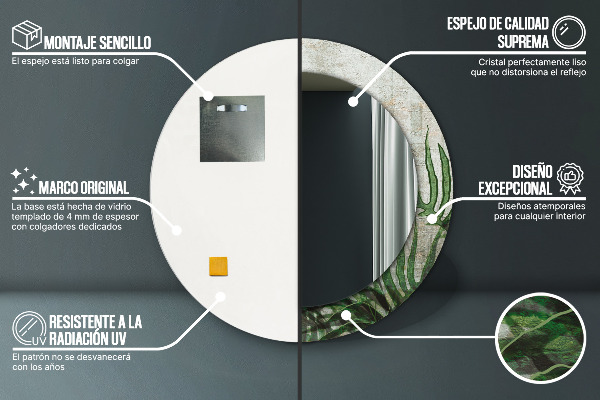 Espejo redondo con decoración Hojas de helecho