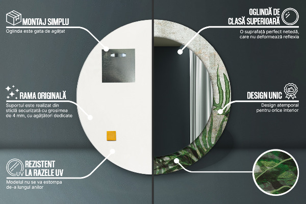 Espejo redondo con decoración Hojas de helecho