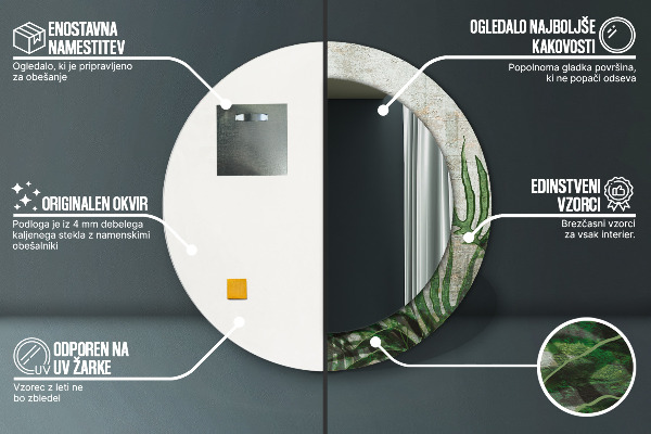 Espejo redondo con decoración Hojas de helecho