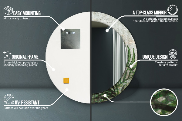 Espejo redondo con decoración Hojas de helecho