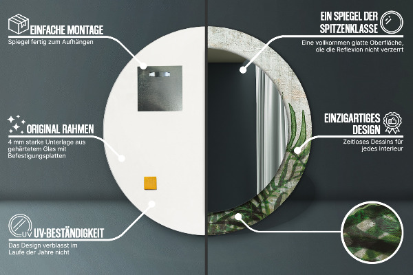 Espejo redondo con decoración Hojas de helecho