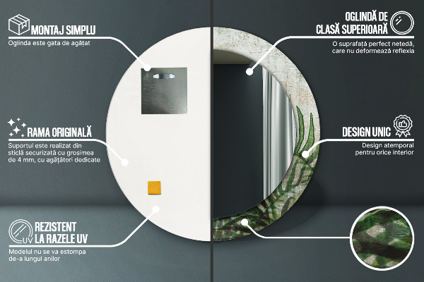 Espejo redondo con decoración Hojas de helecho