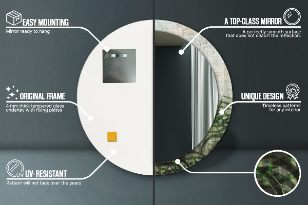 Espejo redondo con decoración Hojas de helecho