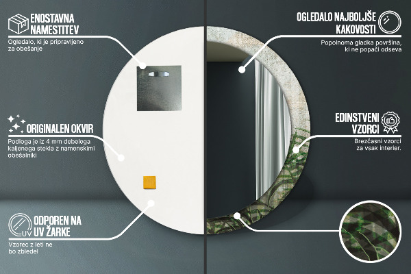 Espejo redondo con decoración Hojas de helecho