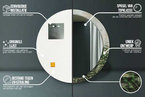 Espejo redondo con decoración Hojas de helecho