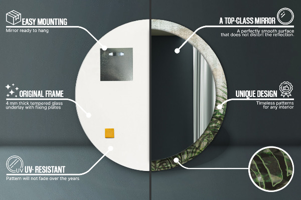 Espejo redondo con decoración Hojas de helecho