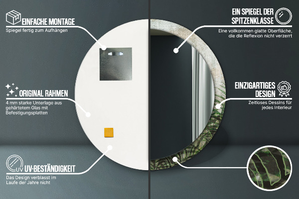 Espejo redondo con decoración Hojas de helecho