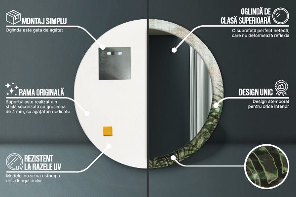 Espejo redondo con decoración Hojas de helecho