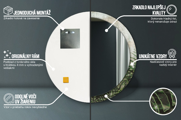 Espejo redondo con decoración Hojas de helecho