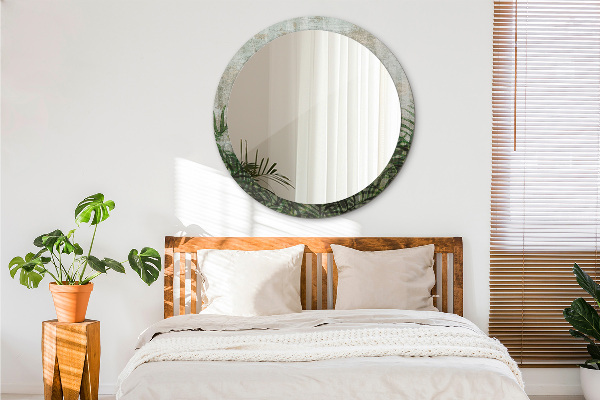 Espejo redondo con decoración Hojas de helecho