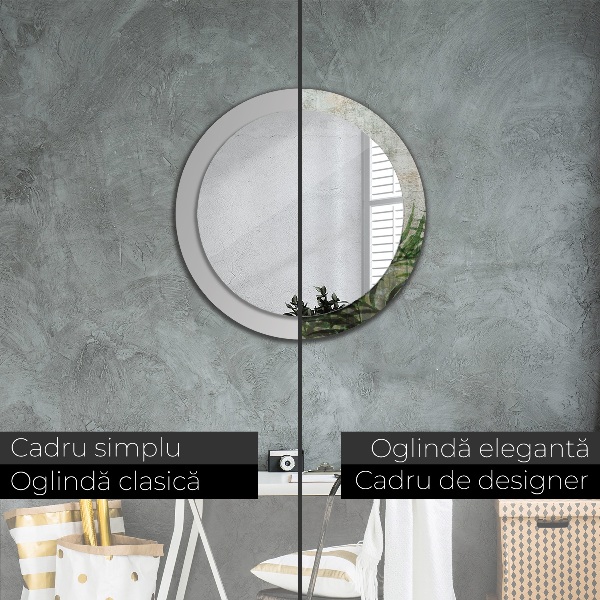 Espejo redondo con decoración Hojas de helecho