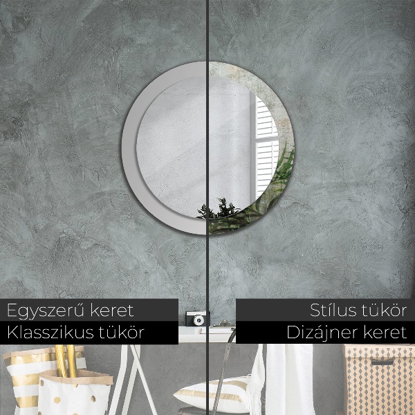 Espejo redondo con decoración Hojas de helecho