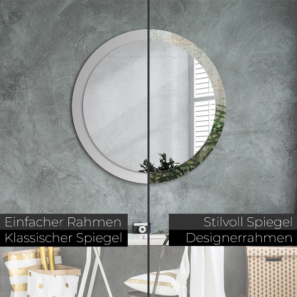 Espejo redondo con decoración Hojas de helecho