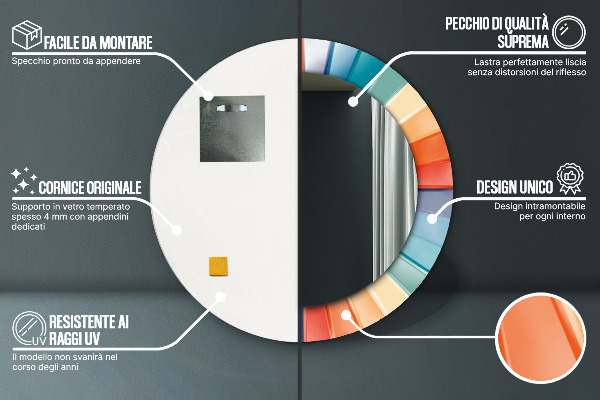 Espejo redondo marco estampado Rayas concéntricas radiales