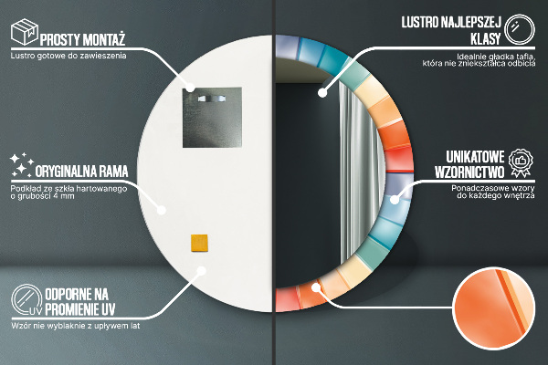 Espejo redondo marco estampado Rayas concéntricas radiales