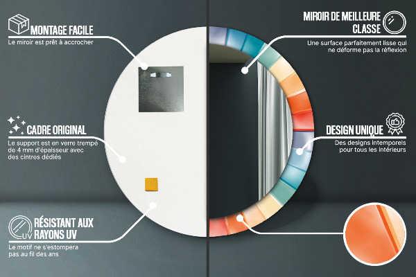 Espejo redondo marco estampado Rayas concéntricas radiales