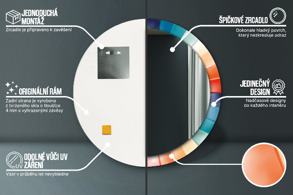 Espejo redondo marco estampado Rayas concéntricas radiales