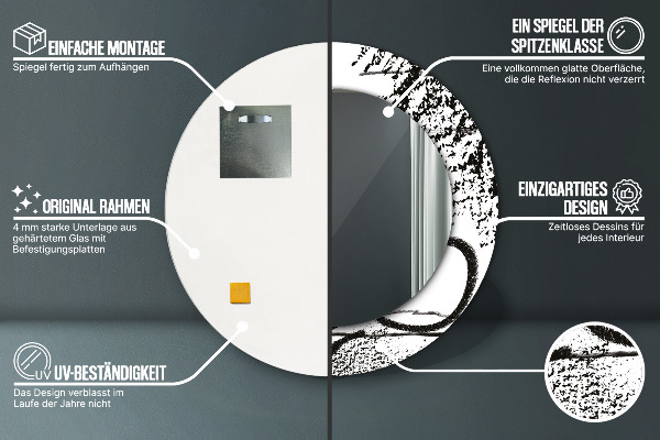 Espejo redondo marco con estampado decorativo Patrón de grafiti