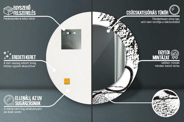 Espejo redondo marco con estampado decorativo Patrón de grafiti