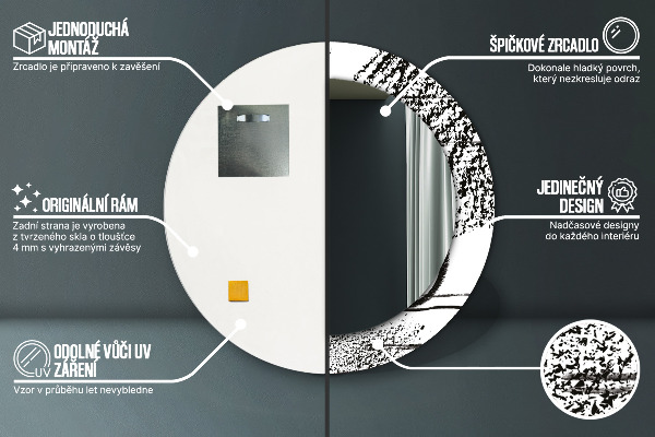 Espejo redondo marco con estampado decorativo Patrón de grafiti