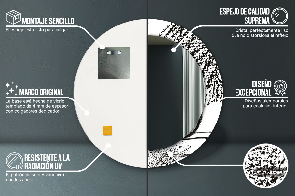 Espejo redondo marco con estampado decorativo Patrón de grafiti