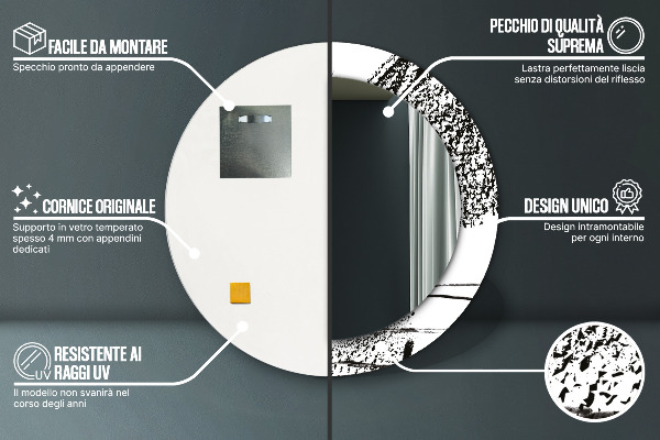 Espejo redondo marco con estampado decorativo Patrón de grafiti