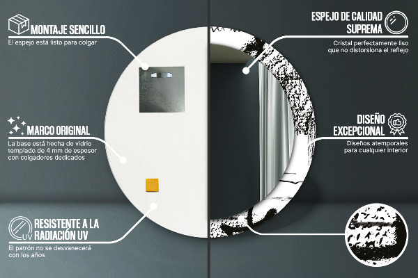 Espejo redondo marco con estampado decorativo Patrón de grafiti