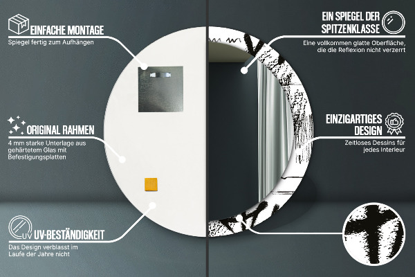 Espejo redondo marco con estampado decorativo Patrón de grafiti