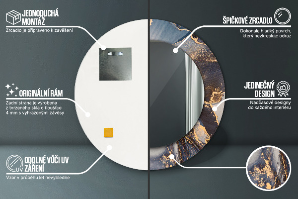 Espejo redondo marco con estampado decorativo Fluido abstracto