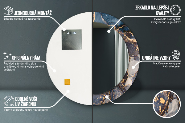 Espejo redondo marco con estampado decorativo Fluido abstracto