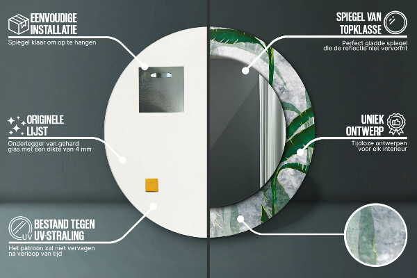 Espejo redondo marco con estampado decorativo Hojas tropicales