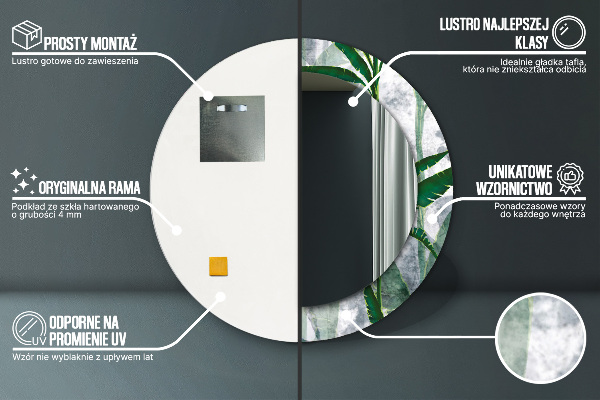 Espejo redondo marco con estampado decorativo Hojas tropicales