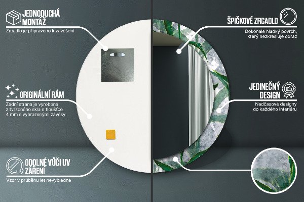 Espejo redondo marco con estampado decorativo Hojas tropicales