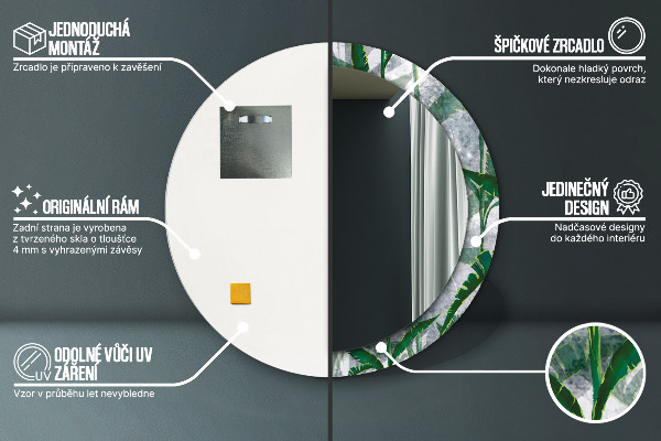 Espejo redondo marco con estampado decorativo Hojas tropicales