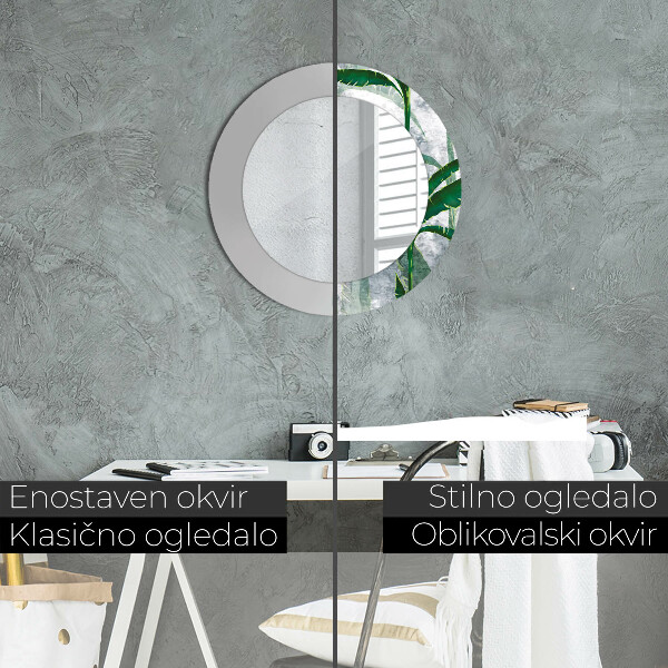 Espejo redondo marco con estampado decorativo Hojas tropicales