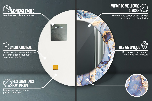 Espejo redondo marco con estampado decorativo Arte líquido abstracto