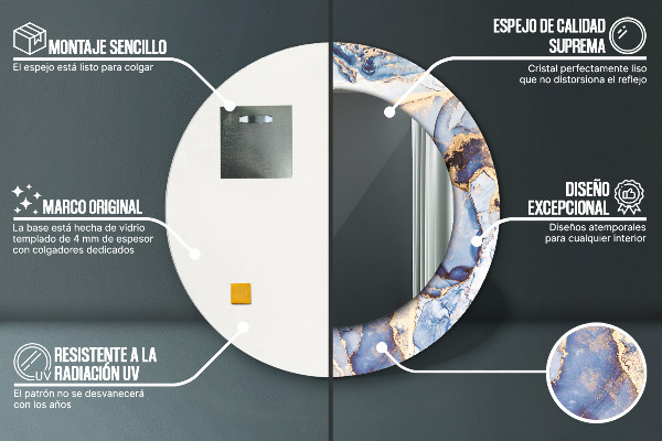 Espejo redondo marco con estampado decorativo Arte líquido abstracto