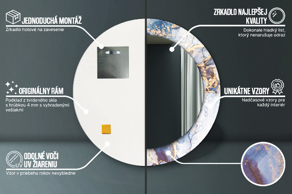 Espejo redondo marco con estampado decorativo Arte líquido abstracto