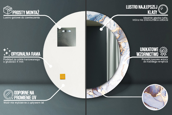 Espejo redondo marco con estampado decorativo Arte líquido abstracto