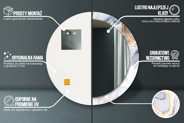 Espejo redondo marco con estampado decorativo Arte líquido abstracto