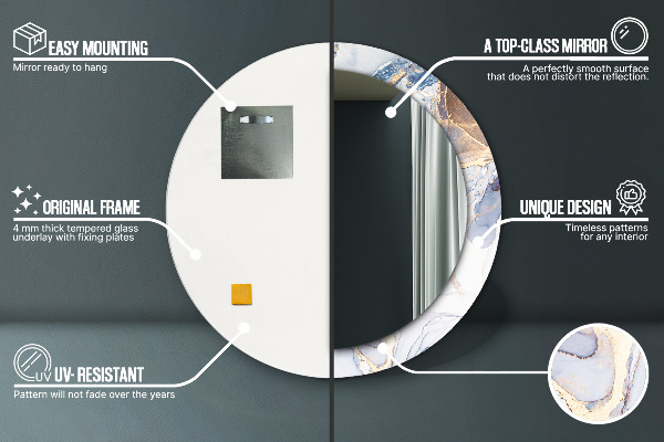 Espejo redondo marco con estampado decorativo Arte líquido abstracto