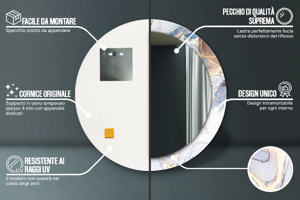 Espejo redondo marco con estampado decorativo Arte líquido abstracto