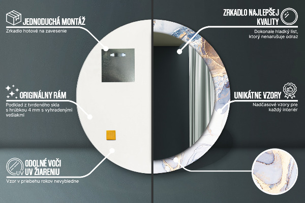 Espejo redondo marco con estampado decorativo Arte líquido abstracto