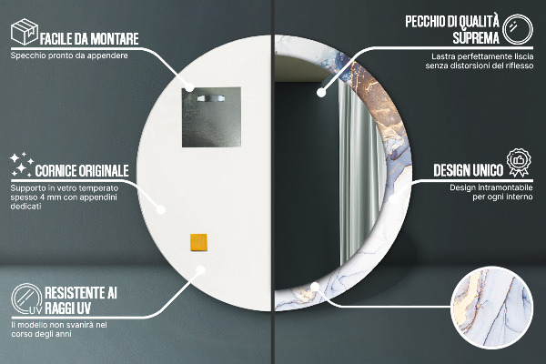 Espejo redondo marco con estampado decorativo Arte líquido abstracto