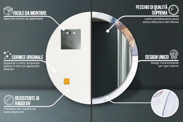 Espejo redondo marco con estampado decorativo Arte líquido abstracto