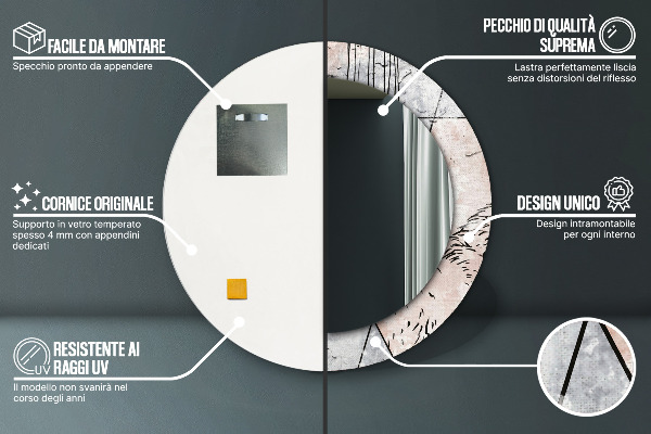 Espejo redondo con decoración Animales abstractos