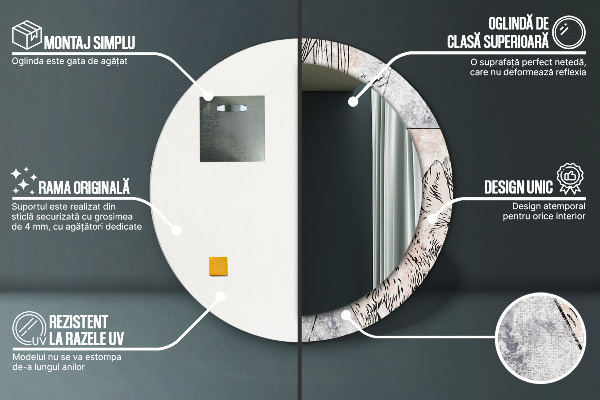 Espejo redondo con decoración Animales abstractos