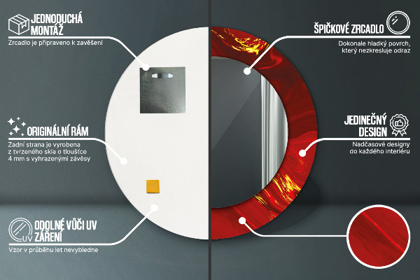 Espejo redondo impreso decorativo redondo Mármol rojo