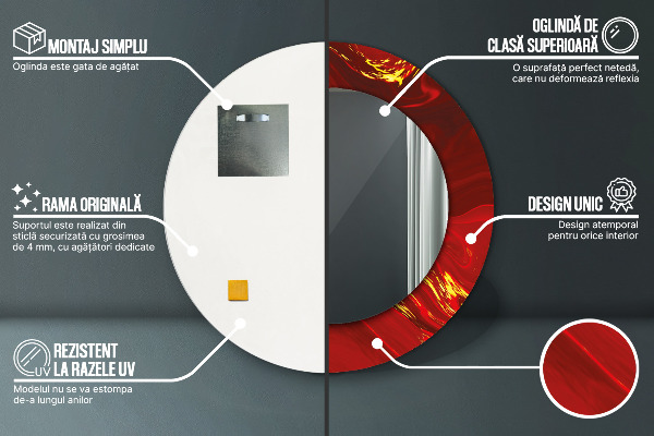 Espejo redondo impreso decorativo redondo Mármol rojo