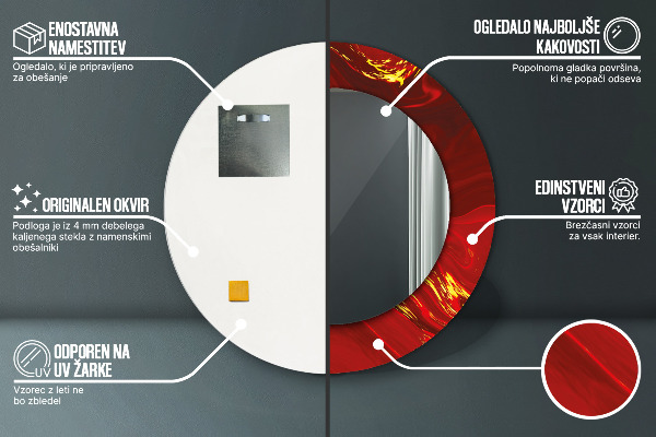 Espejo redondo impreso decorativo redondo Mármol rojo